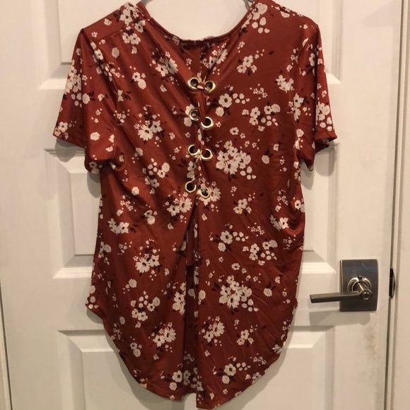 Floral Rust High Low Shirt - Picture 2 of 2
